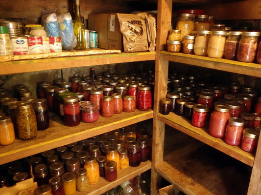Cellar full of home-canned fruit.