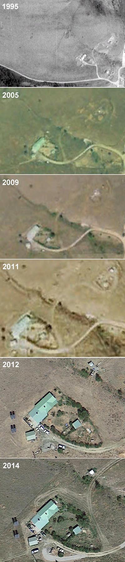 Aerial photos of homestead from 1995 - 2014.