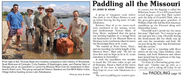 News article about the Missouri River Corps of Rediscovery.