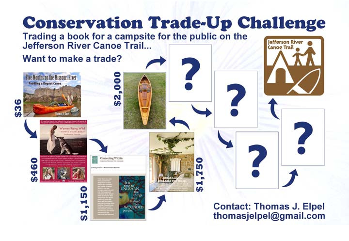 Trade-Up Challenge: Trading a book for a campsite on the Jefferson River Canoe Trail.